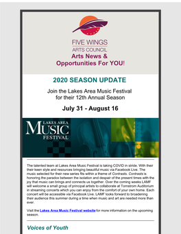 Lakes Area Music Festival Announces 2020 Season Update