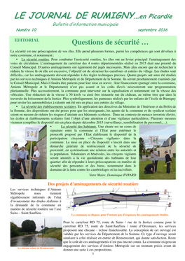 LE JOURNAL DE RUMIGNY…En Picardie Bulletin D’Information Municipale Numéro 10 Septembre 2016