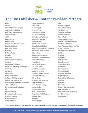Top 100 Publisher & Content Provider Partners*