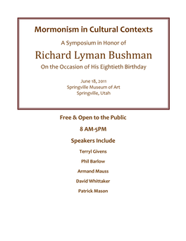 Richard Lyman Bushman on the Occasion of His Eightieth Birthday