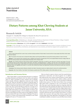 Dietary Patterns Among Khat Chewing Students at Jazan University