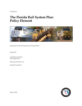 Florida Rail System Plan: Policy Element