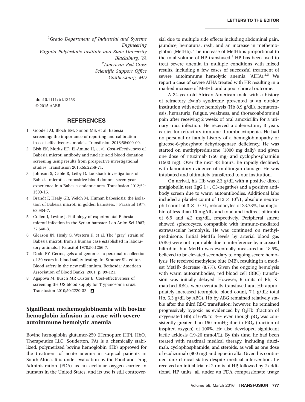 Significant Methemoglobinemia with Bovine Hemoglobin Infusion in A