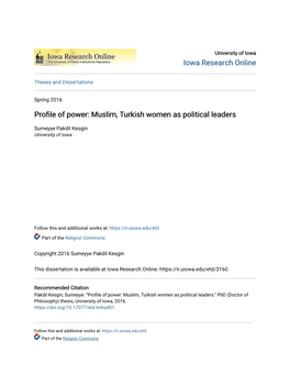 Muslim, Turkish Women As Political Leaders