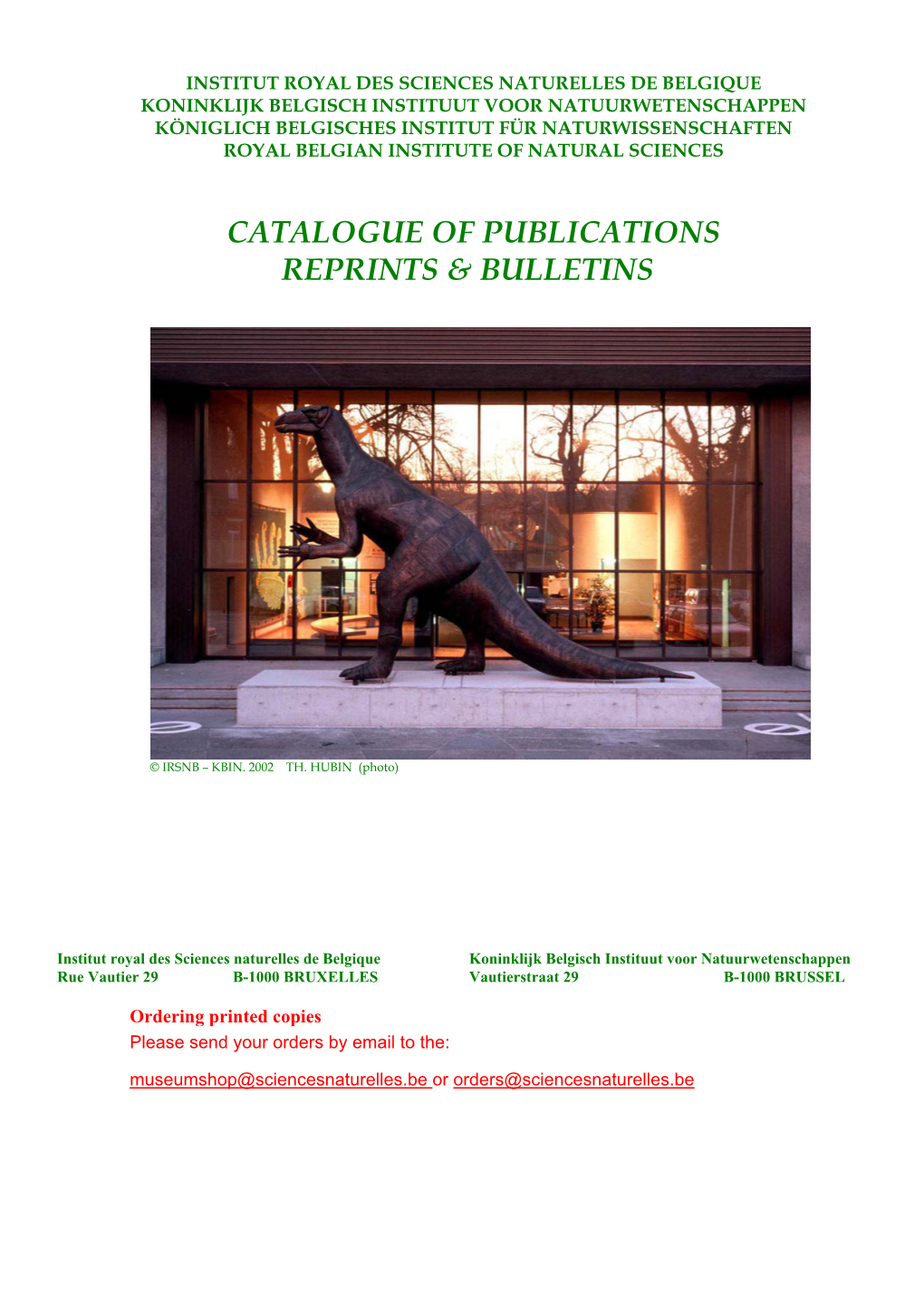 Catalogue of Publications Reprints & Bulletins
