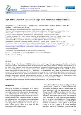 Non-Native Species in the Three Gorges Dam Reservoir: Status and Risks