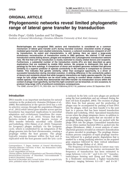 Phylogenomic Networks Reveal Limited Phylogenetic Range of Lateral Gene Transfer by Transduction