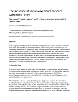 The Influence of Social Movements on Space Astronomy Policy