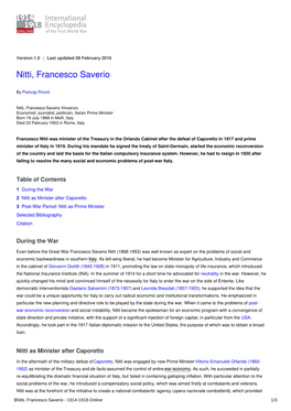 Nitti, Francesco Saverio | International Encyclopedia of the First