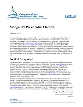 Mongolia's Presidential Election