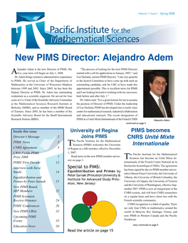 New PIMS Director: Alejandro Adem