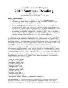 2019 Summer Reading Mrs