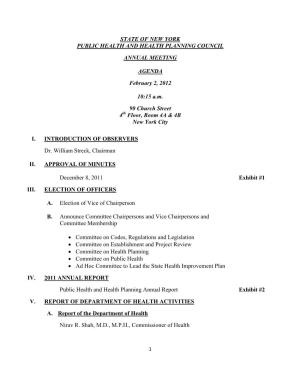 Public Health and Health Planning Council February 2, 2012 Full