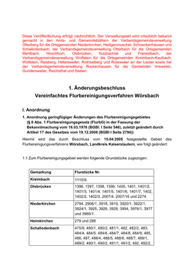 1. Änderungsbeschluss Vereinfachtes Flurbereinigungsverfahren Wörsbach