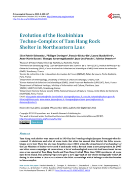Evolution of the Hoabinhian Techno-Complex of Tam Hang Rock Shelter in Northeastern Laos