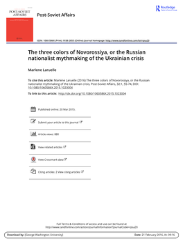 The Three Colors of Novorossiya, Or the Russian Nationalist Mythmaking of the Ukrainian Crisis