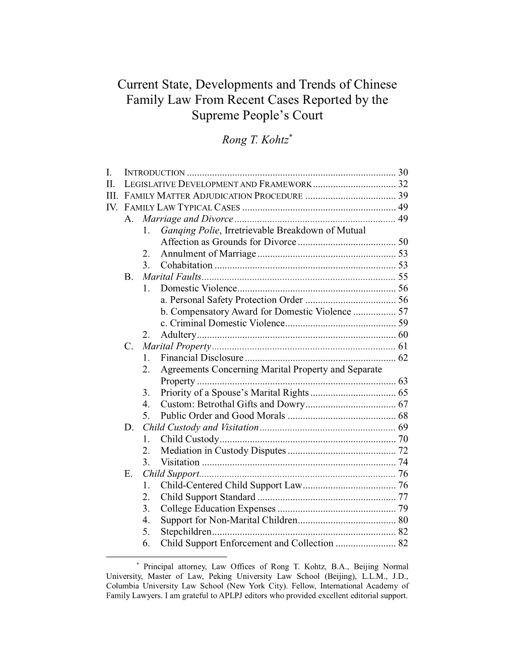 Current State, Developments and Trends of Chinese Family Law from Recent Cases Reported by the Supreme People’S Court