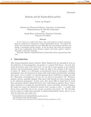 Einstein and the Kaluza-Klein Particle 1 Introduction