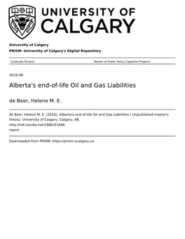 Alberta's End-Of-Life Oil and Gas Liabilities De Beer, Helene M