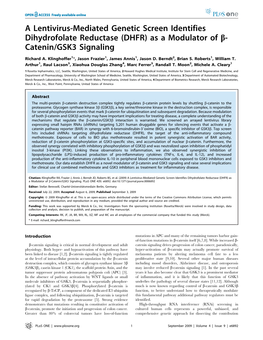 (DHFR) As a Modulator of B- Catenin/GSK3 Signaling