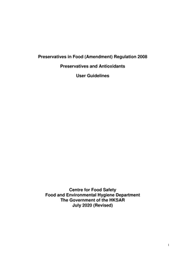 Regulation 2008 Preservatives and Antioxidants User Guidelines