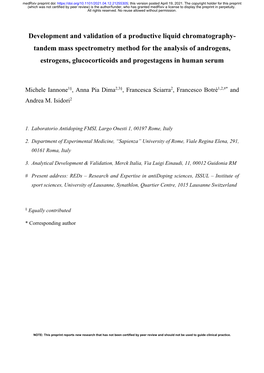 Tandem Mass Spectrometry Method for the Analysis of Androgens, Estrogens, Glucocorticoids and Progestagens in Human Serum