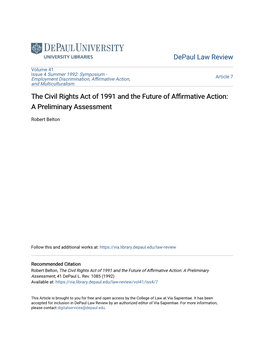 The Civil Rights Act of 1991 and the Future of Affirmative Action: a Preliminary Assessment