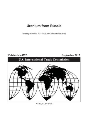 Uranium from Russia--Staff Report, INV-JJ-129, December 19, 2011, Pp