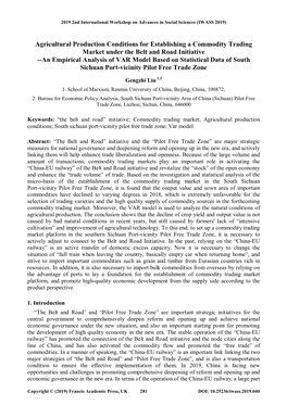 Agricultural Production Conditions for Establishing a Commodity