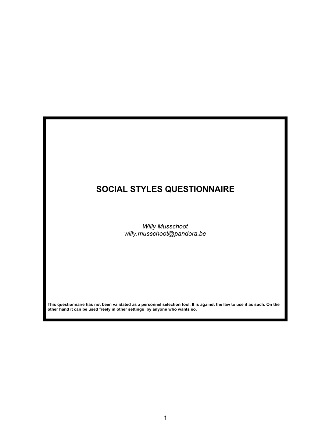 Social Styles Questionnaire