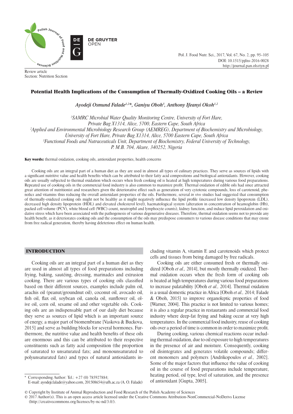 Potential Health Implications of the Consumption of Thermally-Oxidized Cooking Oils – a Review