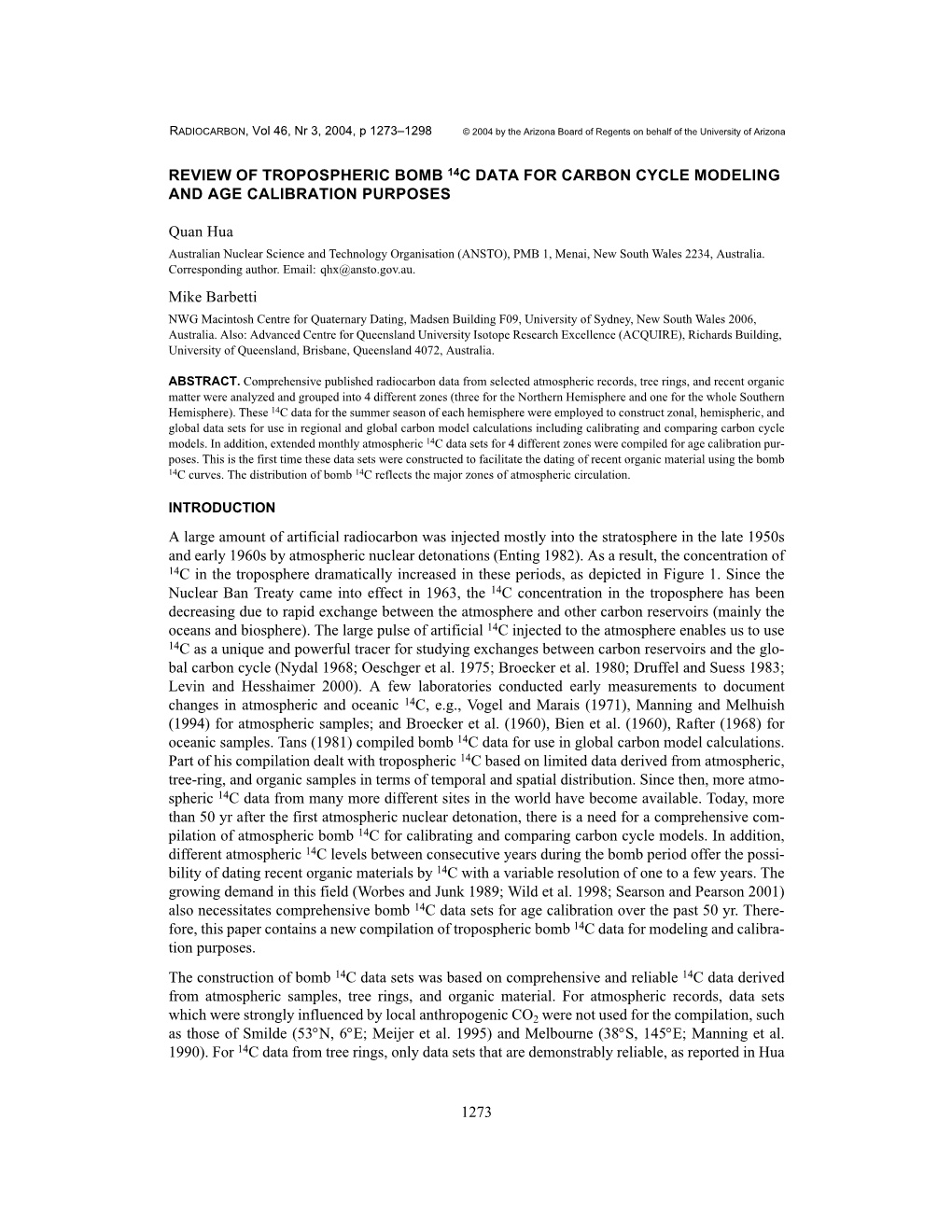 1273 Review of Tropospheric Bomb 14C Data for Carbon