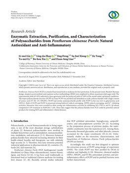 Research Article Enzymatic Extraction, Purification, and Characterization of Polysaccharides from Penthorum Chinense Pursh: Natural Antioxidant and Anti-Inflammatory