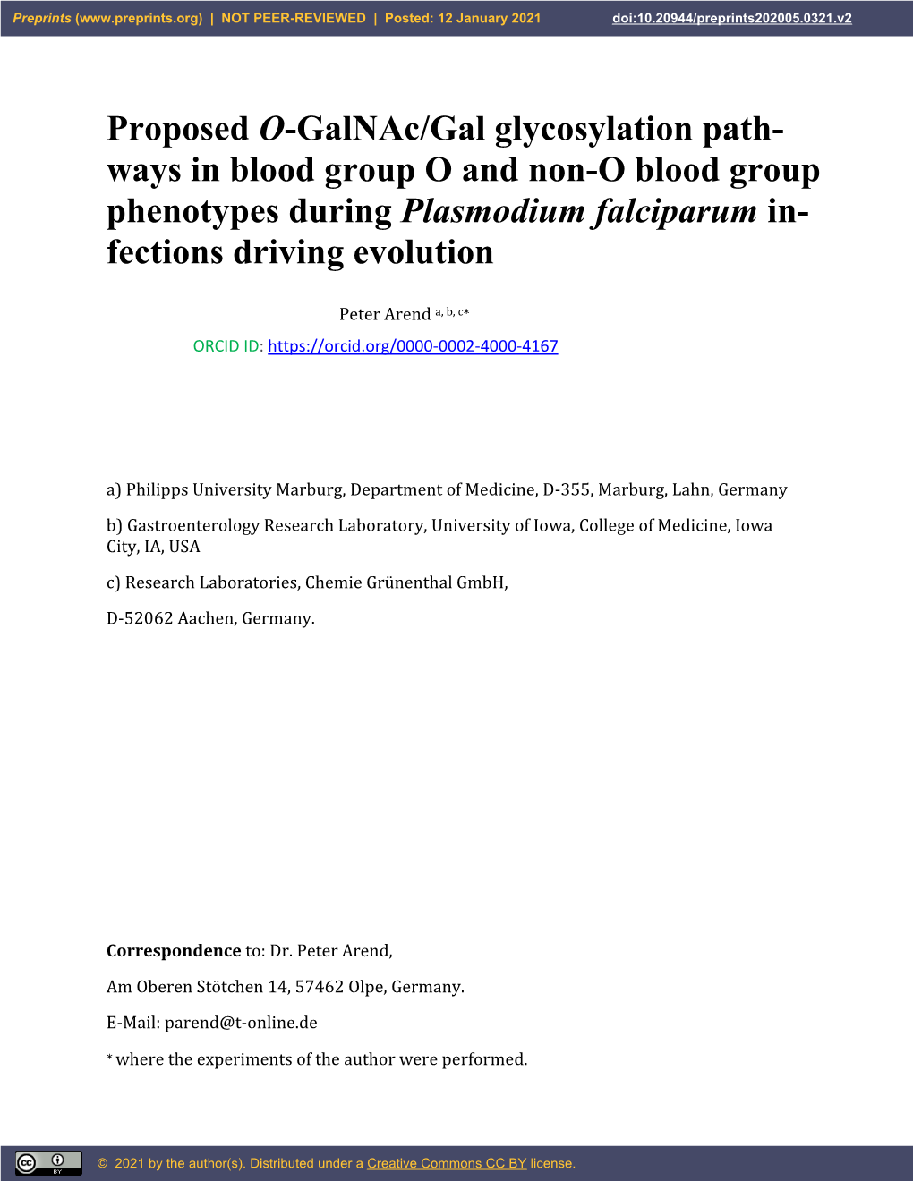 Proposed O-Galnac/Gal Glycosylation Path- Ways in Blood Group O and Non-O Blood Group Phenotypes During Plasmodium Falciparum In- Fections Driving Evolution