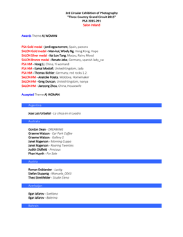 3Rd Circular Exhibition of Photography "Three Country Grand Circuit 2015" PSA 2015-291 Salon Ireland
