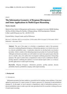 The Information Geometry of Bregman Divergences and Some Applications in Multi-Expert Reasoning