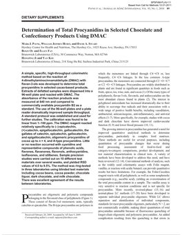 Determination of Total Procyanidins in Selected Chocolate and Confectionery Products Using DMAC