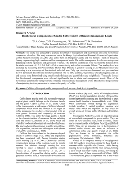 Research Article Biochemical Components of Shaded Coffee Under Different Management Levels