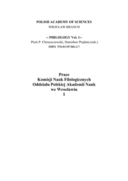 PHILOLOGY Vol. 1-- Piotr P. Chruszczewski, Stanisław Prędota