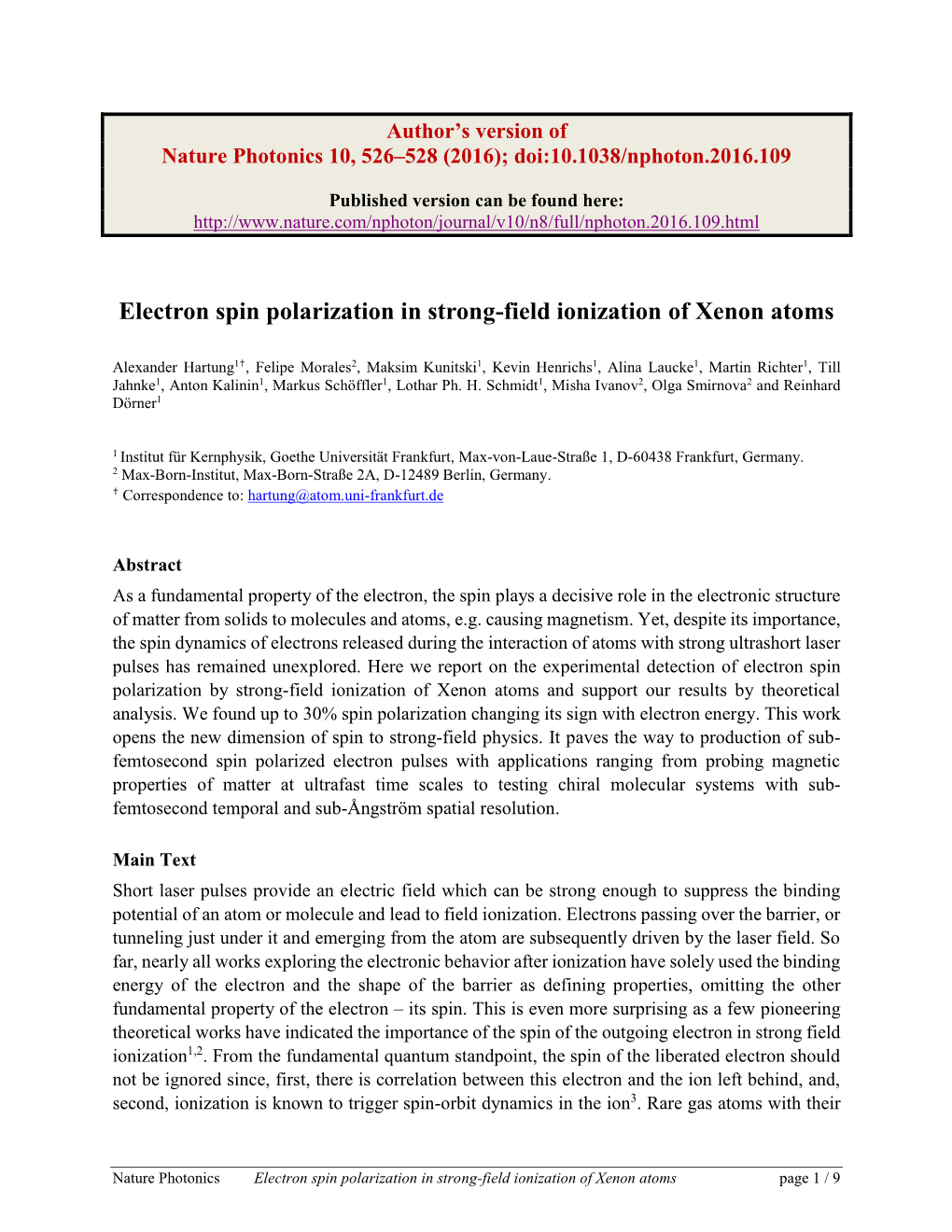 Electron Spin Polarization in Strong-Field Ionization of Xenon Atoms