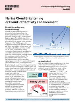 Marine Cloud Brightening Or Cloud Reflectivity Enhancement