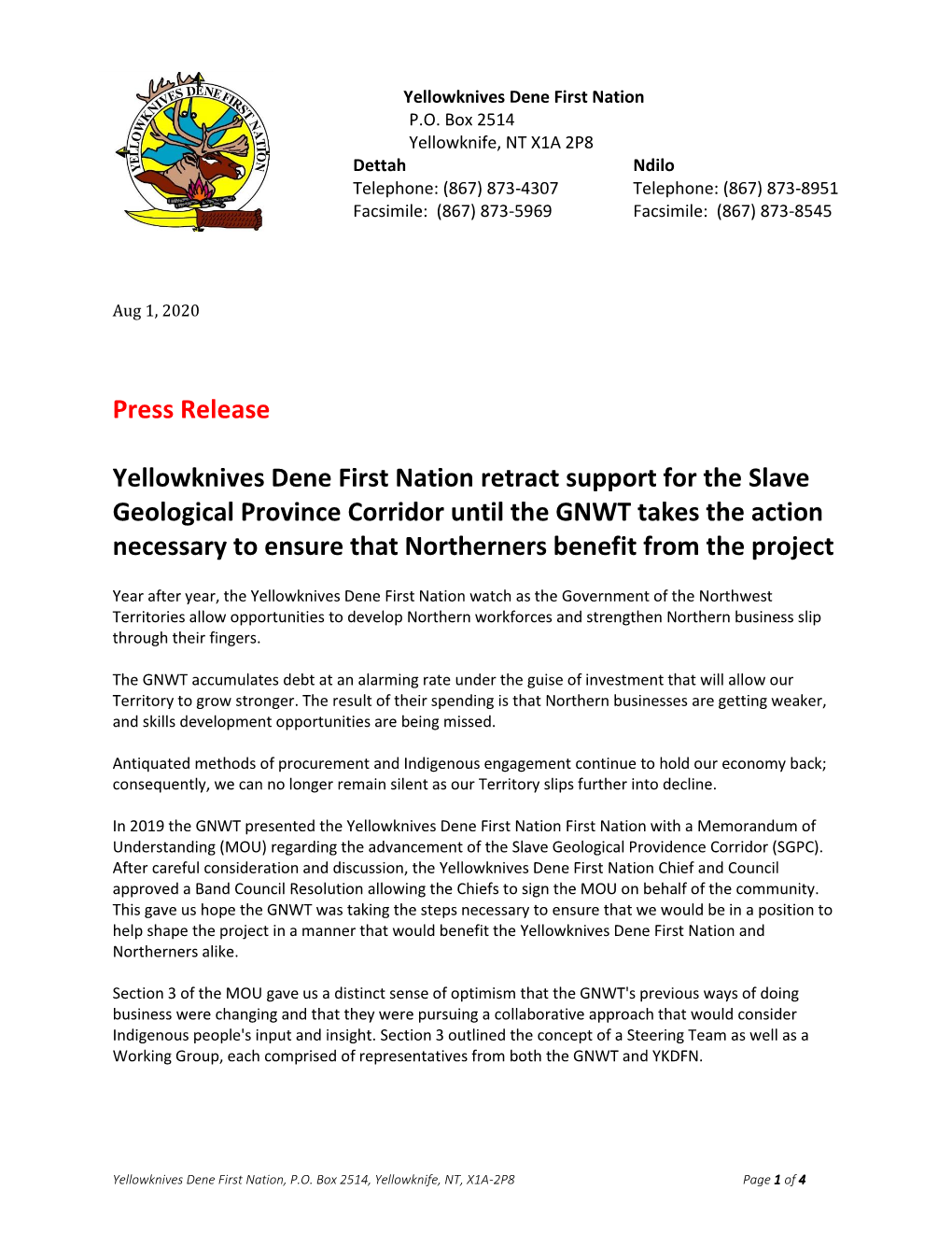 Yellowknives Dene First Nation Retract