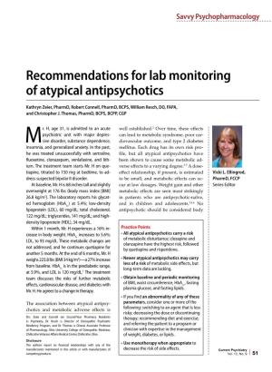 Recommendations for Lab Monitoring of Atypical Antipsychotics