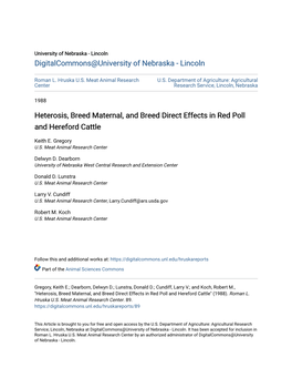 Heterosis, Breed Maternal, and Breed Direct Effects in Red Poll and Hereford Cattle