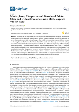 Masterpieces, Altarpieces, and Devotional Prints: Close and Distant Encounters with Michelangelo's Vatican Pietà