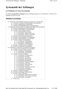 Index.Php?Title=Systematik Der Schlangen&Printable=Yes 21.11.2006 Systematik Der Schlangen - Wikipedia Seite 2 Von 31