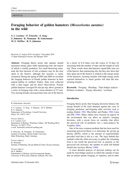 Foraging Behavior of Golden Hamsters (Mesocricetus Auratus) in the Wild