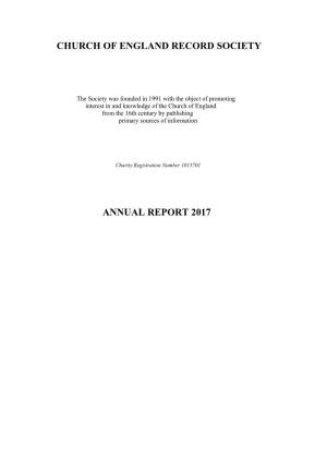 Church of England Record Society Annual Report 2017