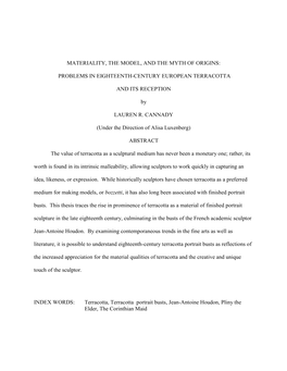 MATERIALITY, the MODEL, and the MYTH of ORIGINS: PROBLEMS in EIGHTEENTH-CENTURY EUROPEAN TERRACOTTA and ITS RECEPTION by LAUREN