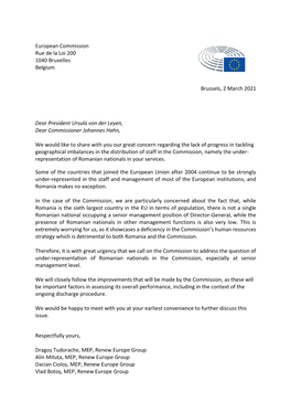 European Commission Rue De La Loi 200 1040 Bruxelles Belgium Brussels, 2 March 2021 Dear President Ursula Von Der Leyen, Dear Co